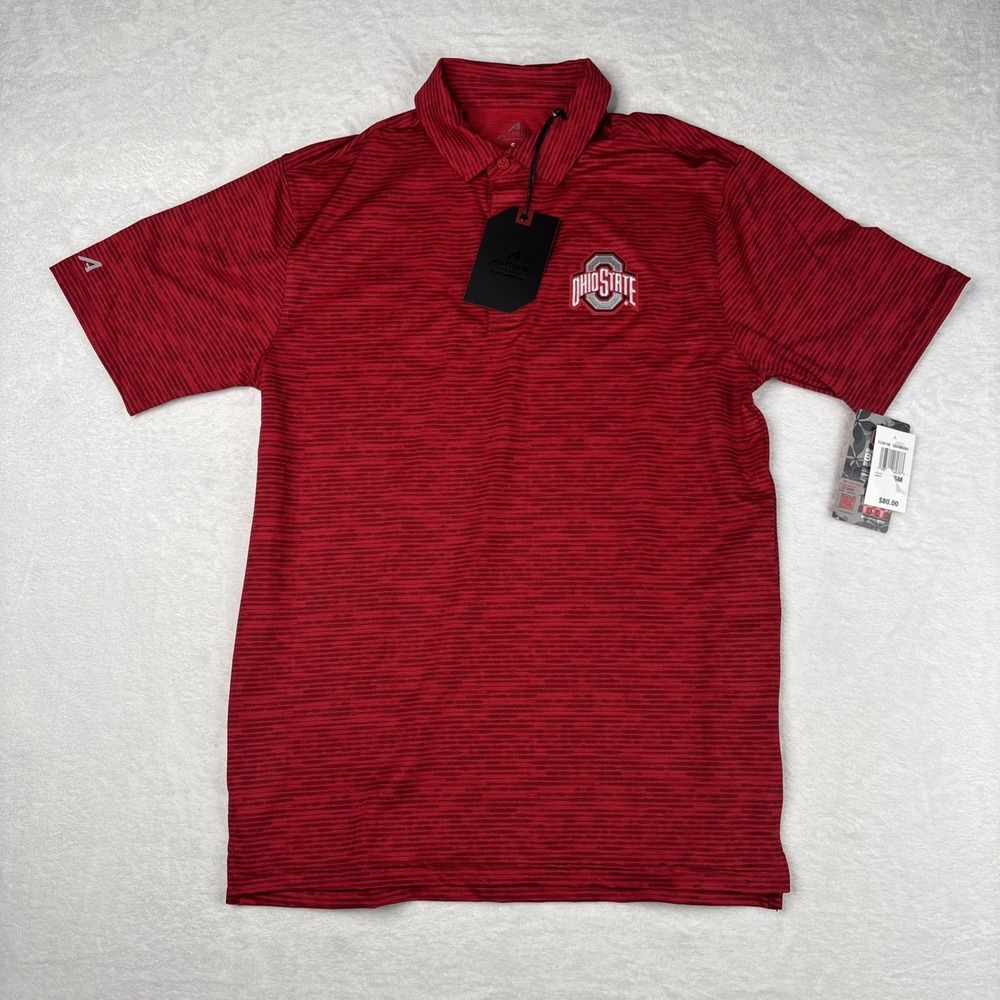 Antigua Ohio State Buckeyes Red Stripe Short Sleeve Polo Red Size Small NWT